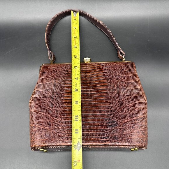 Vintage Purse Crocodile Alligator Lizard Leather Handbag Lesco Mid Century Brown - Picture 15 of 16